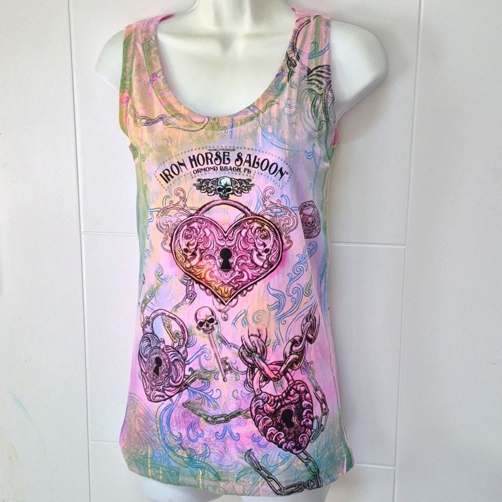 Vintage LAT Iron Horse Saloon Daytona Tie Dye Sleeveless Shrit Tank Biker M
